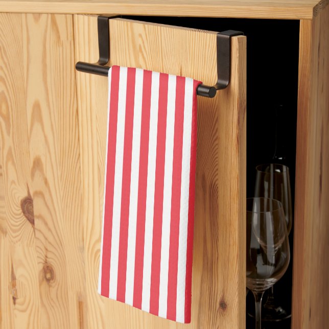 Candy Cane Red and White Simple Horizontal Striped Tea Towel (Thirds Fold)