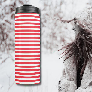 Candy Cane Red and White Simple Horizontal Striped Thermal Tumbler