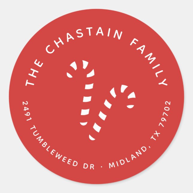 Candy Cane Red Christmas Return Address Sticker (Front)