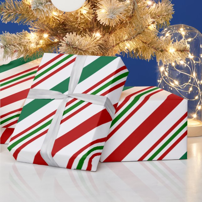 Candy Cane Red, Green and White Stripes  Wrapping Paper (Holidays)