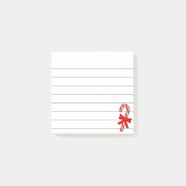 Candy Cane Red Ribbon Christmas Drawing Lined  Post-it Notes (Front)