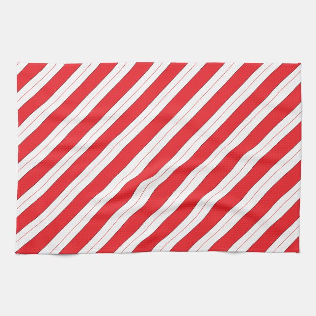 Candy Cane Red Stripes Tea Towel (Horizontal)