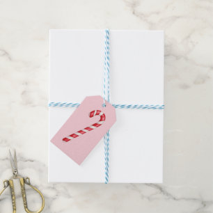 Candy cane red white stripes on pink watercolor  gift tags