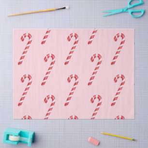 Candy cane red white stripes on pink watercolor tissue paper