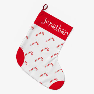 Candy Cane Red & White Typography Name Large Christmas Stocking