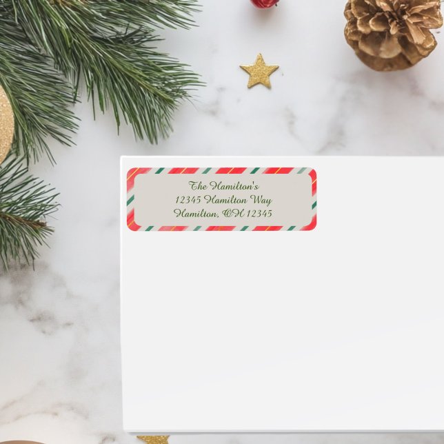 Candy Cane Return Address (Red, green and gold Christmas Return Address Label )