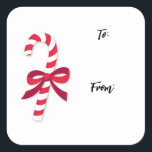 Candy Cane Ribbon Classic Illustration Square Sticker<br><div class="desc">This sticker features a cute candy cane to coordinate with gift wrap in my shop.  Please head over to check out my other products.</div>