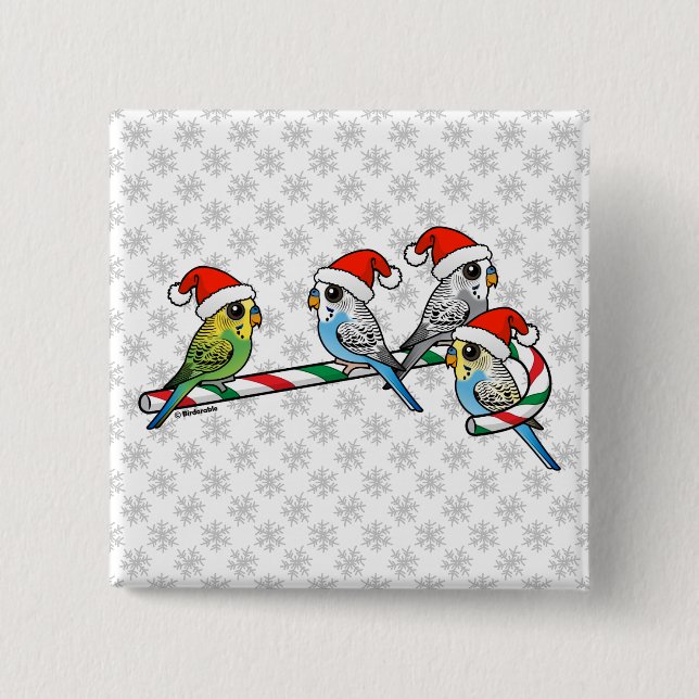 Candy Cane Santa Budgies 15 Cm Square Badge (Front)