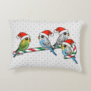 Candy Cane Santa Budgies Decorative Cushion