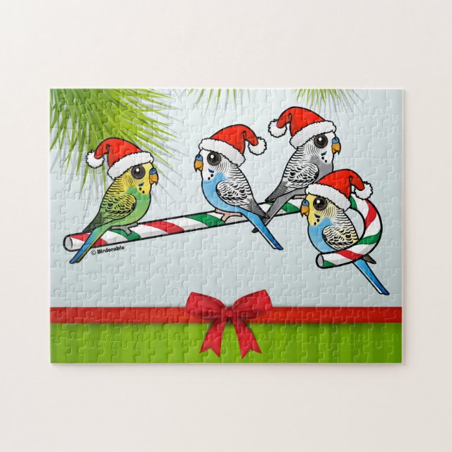 Candy Cane Santa Budgies Jigsaw Puzzle (Horizontal)