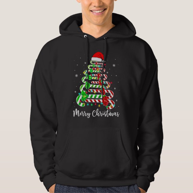Candy Cane Santa Hat Funny Xmas Tree Merry Christm Hoodie (Front)