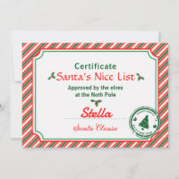 Candy Cane Santa's Nice List Certificate Christmas
