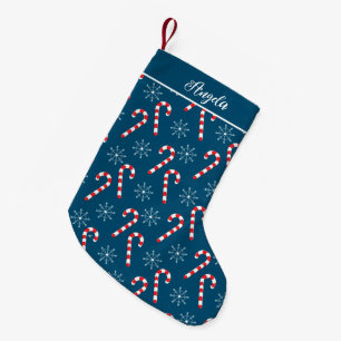 Candy Cane Snowflake Ocean Blue Christmas Stocking