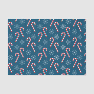 Candy Cane Snowflake Pattern Blue Tissue Paper