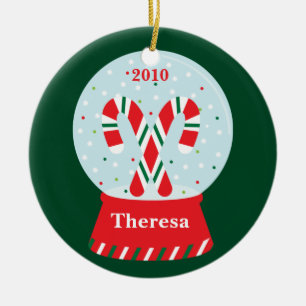Candy Cane Snowglobe Christmas Ornament