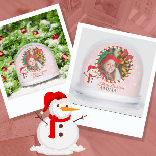 Candy Cane Snowman Photo Bow Christmas Kids Snowglobe