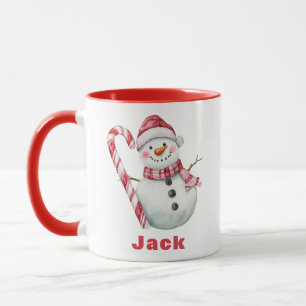 Candy Cane Snowman Vintage Christmas Mug