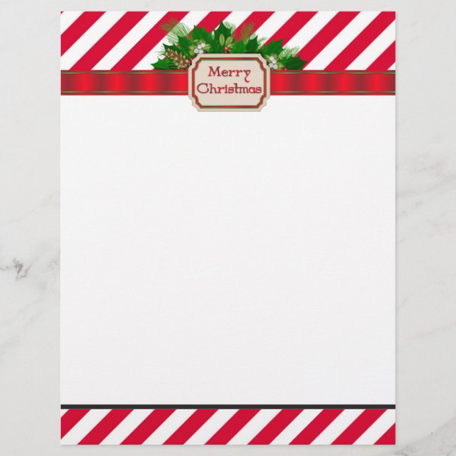 Candy cane stripe Christmas letterhead stationery (Front)