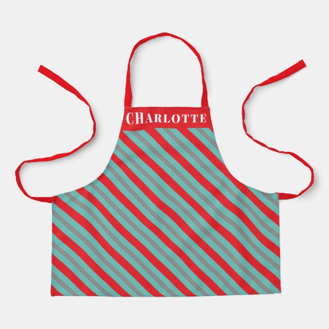 Candy Cane Stripe Christmas Name Apron (Front)