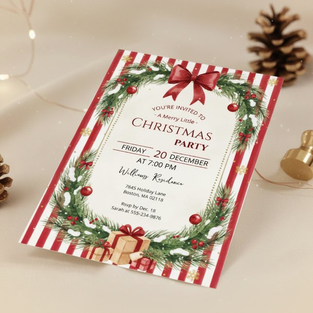 Candy Cane Stripe Christmas Party Invitation (Striped Christmas Card)