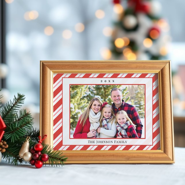 Candy Cane Stripe Frameable Family Photo Christmas Holiday Card (Creator Uploaded)