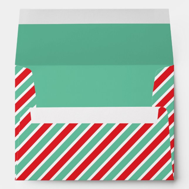 Candy Cane Stripe Green & Red Christmas Holiday Envelope (Back (Bottom))