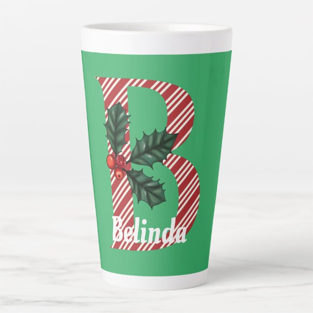 Candy Cane Stripe Letter B Large Christmas  Latte  Mug (Front)