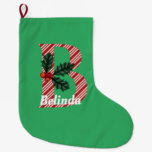 Candy Cane Stripe Letter B Large Christmas  Stocking