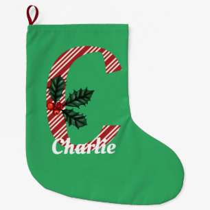 Candy Cane Stripe Letter C Large Christmas  Stocking