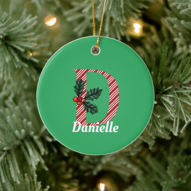 Candy Cane Stripe Letter D Christmas  Ceramic Tree Decoration (Tree)