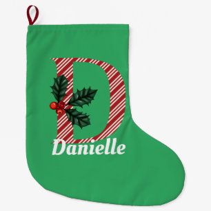 Candy Cane Stripe Letter D Large Christmas  Stocking