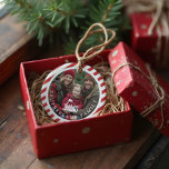 Candy Cane Stripe North Pole Express Family Photo Ceramic Tree Decoration<br><div class="desc">Capture holiday memories with a personalised touch! Celebrate the magic of the season with our fun red & white candy cane stripe festive North Pole express Christmas family photo ceramic ornament. Perfect for adding a personal touch to your holiday tree or giving as a heartfelt gift, this ornament is sure...</div>