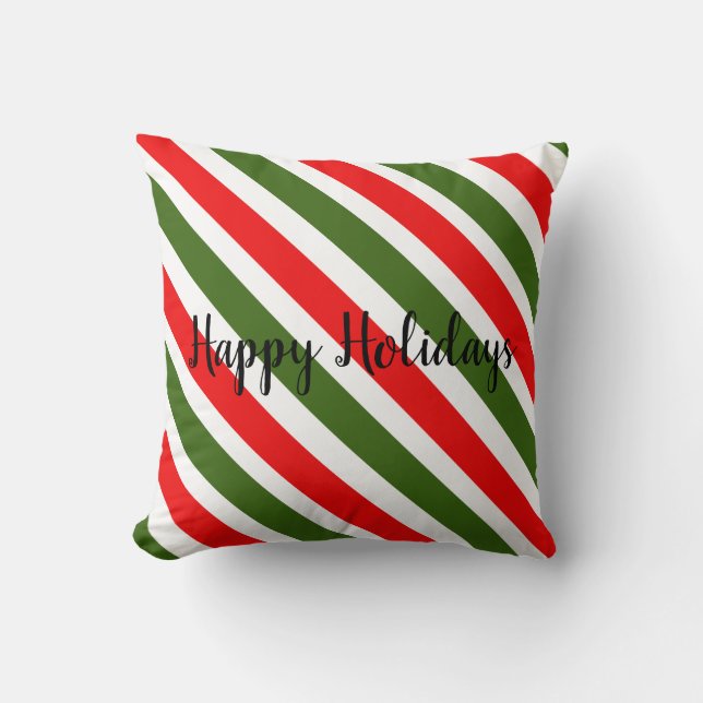 Candy Cane Striped Design Christmas Red & Green Cushion (Front)
