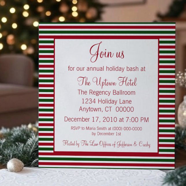 Candy Cane Striped Holiday Party Invitation (Candy Cane Striped Holiday Party Invitation)