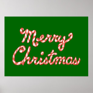 Candy Cane Striped Merry Christmas Poster