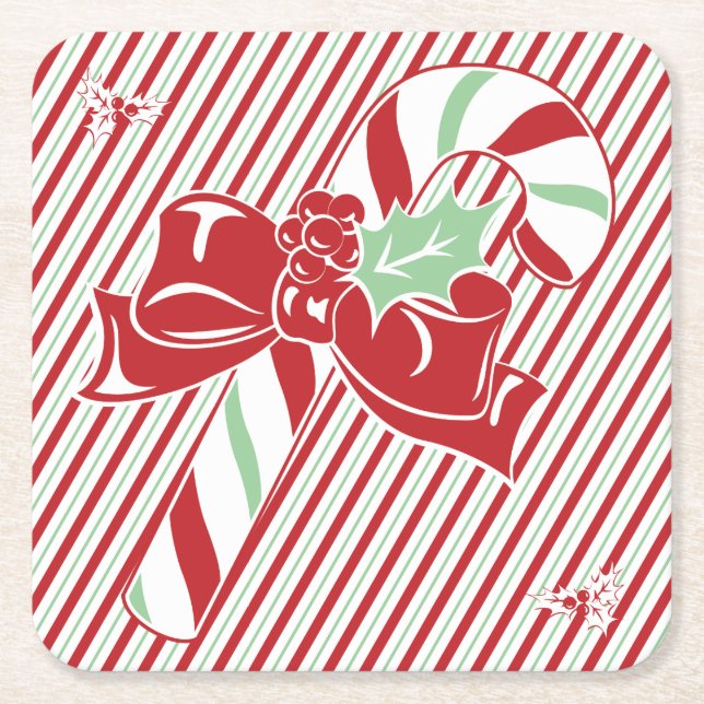 Candy Cane Stripes Christmas Coaster (Front)