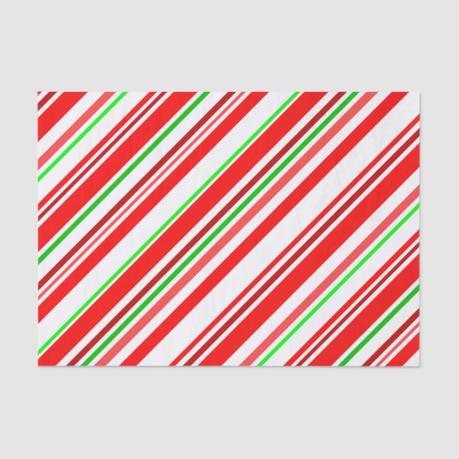 Candy Cane Stripes Diagonal Pattern Red Green Tissue Paper (Front)