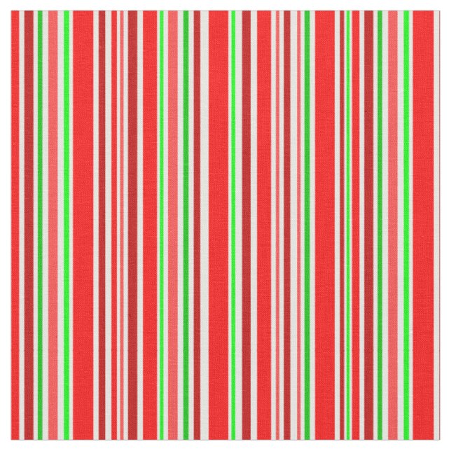 Candy Cane Stripes Festive Red White Green Fabric (Close Up)
