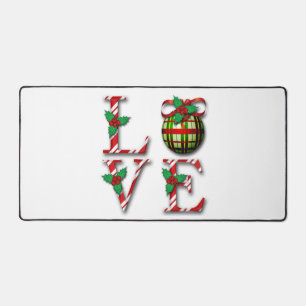 Candy Cane Stripes Holly Berries Love Christmas Desk Mat