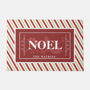 Candy Cane Stripes, NOEL, Personalised Doormat