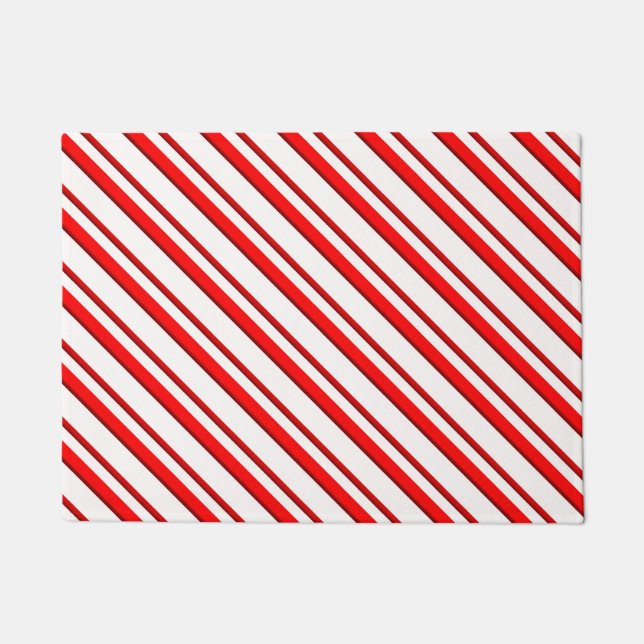 Candy Cane Stripes, Peppermint Red and White Doormat (Front)