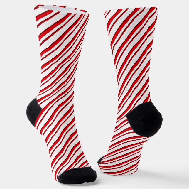 Candy Cane Stripes, Peppermint Red and White Socks (Angled)