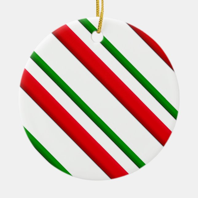Candy cane stripes - red and green ceramic tree decoration (Front)