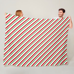 Candy Cane Stripes, red, green and white Fleece Blanket