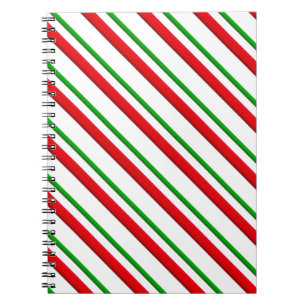 Candy Cane Stripes, Red, Green and White Notebook