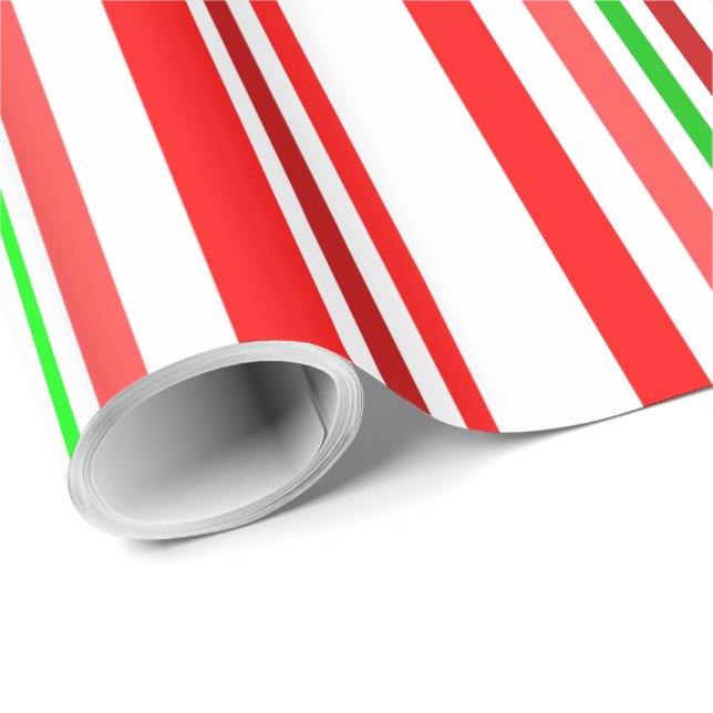 Candy Cane Stripes Red White Green Stripe Pattern Wrapping Paper (Roll Corner)
