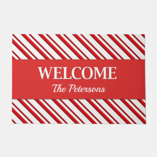 Candy Cane Stripes with Personalised Text Doormat