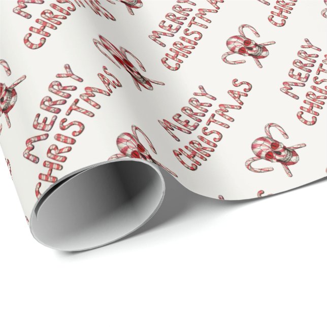 Candy Cane Sugar Skull  Wrapping Paper (Roll Corner)