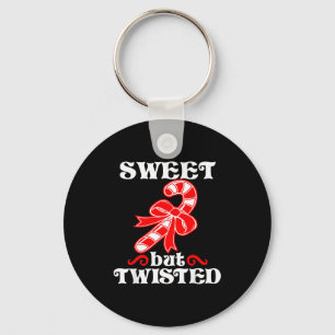 Candy Cane Sweet But Twisted Funny Christmas Short Key Ring