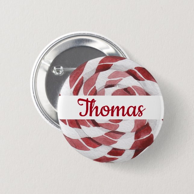 Candy Cane Swirl with Name  6 Cm Round Badge (Front & Back)